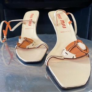MIU MIU Leather Apliqué Ankle Strap Sandals
